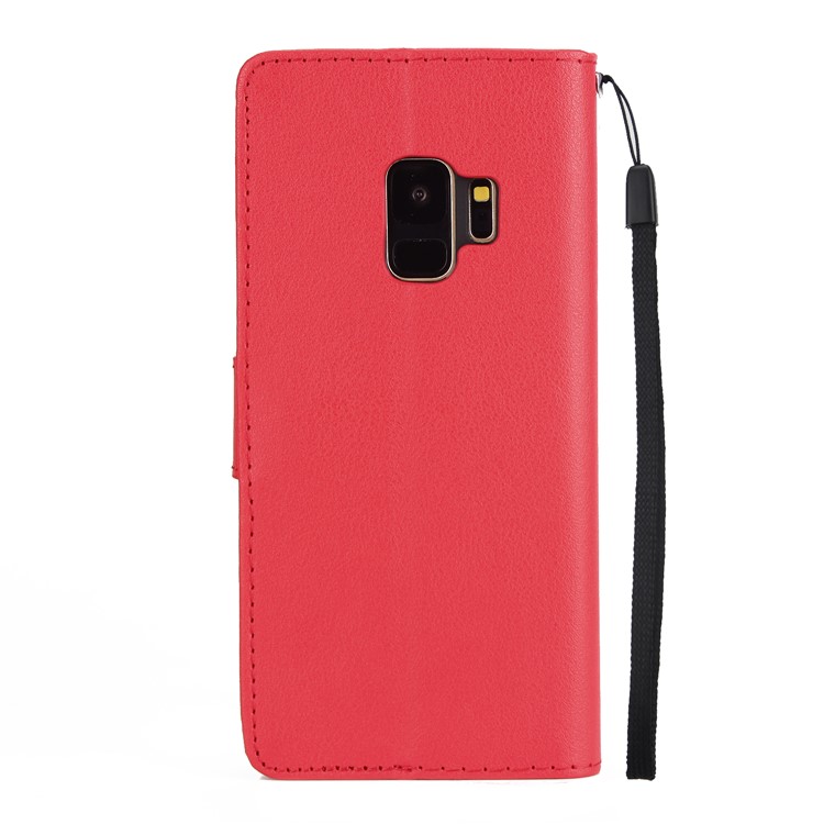 PU Leather Wallet Stand Phone Shell for Samsung Galaxy S9 SM-G960 - Red-3