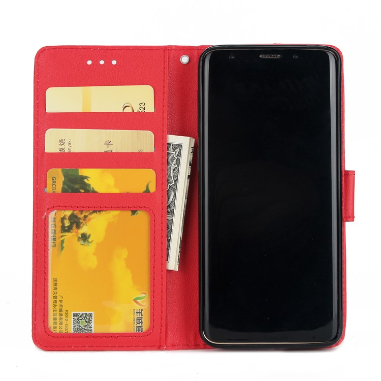 PU Leather Wallet Stand Phone Shell for Samsung Galaxy S9 SM-G960 - Red-4
