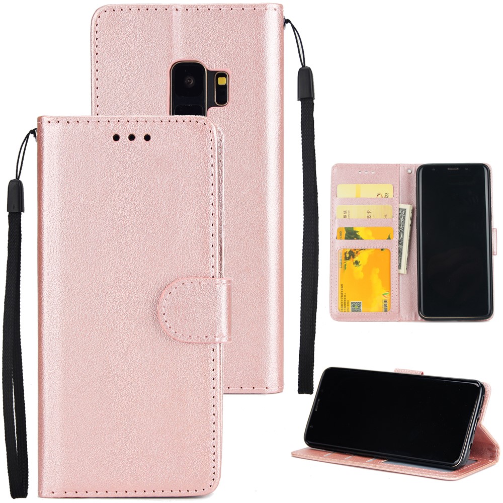 PU Leather Wallet Mobile Phone Case Accessory for Samsung Galaxy S9 SM-G960 - Rose Gold-1