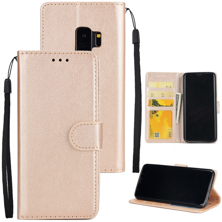 PU Leather Flip Stand Cell Phone Cover for Samsung Galaxy S9 SM-G960 - Gold-1