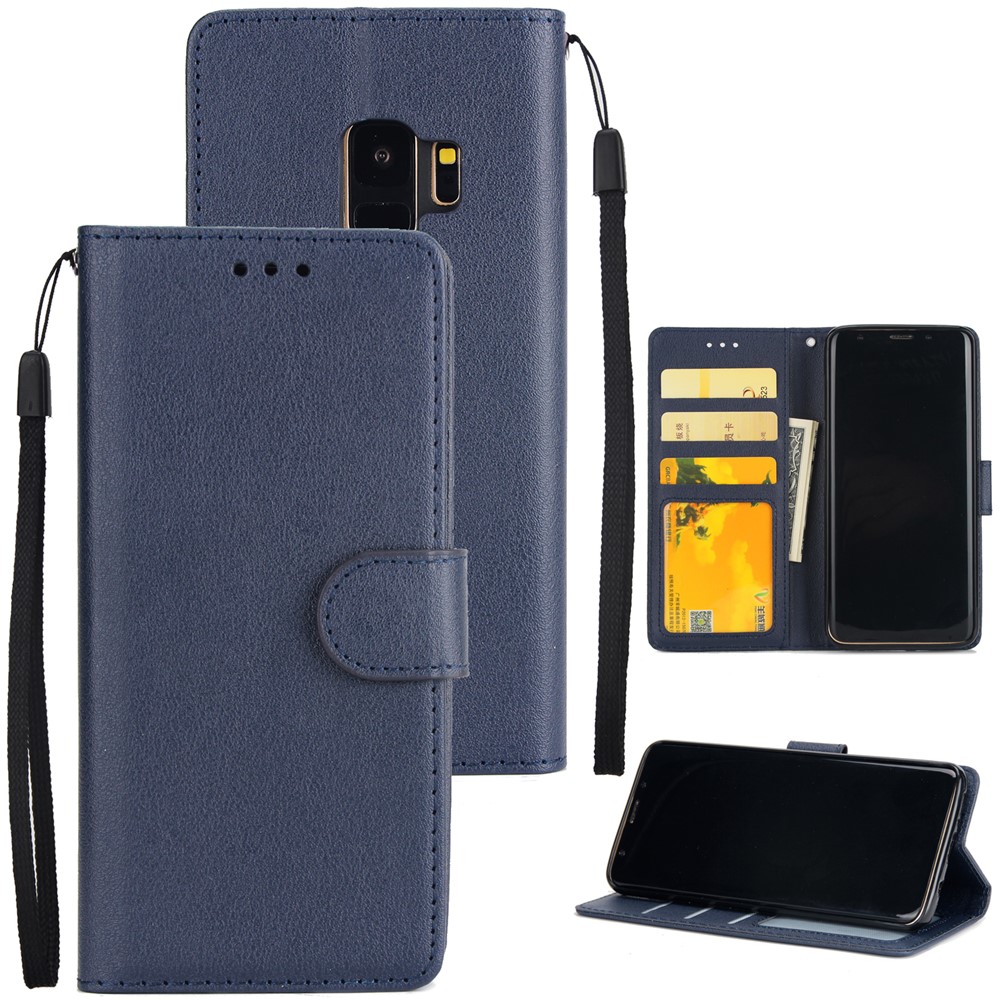 Case Móvil de Soporte Para Tarjetas de Cuero PU Para Samsung Galaxy S9 SM-G960 - Azul Oscuro