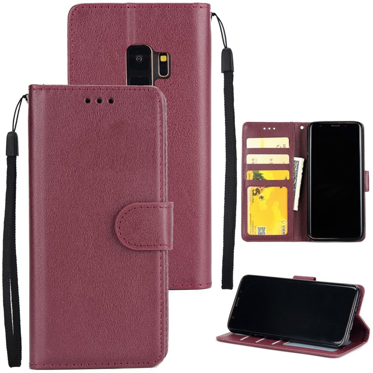 PU Leather Protector Mobile Phone Shell for Samsung Galaxy S9 SM-G960 - Wine Red-1