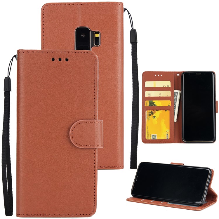 PU Leather Protective Mobile Cover Shell with Card Slots for Samsung Galaxy S9 SM-G960 - Brown-1