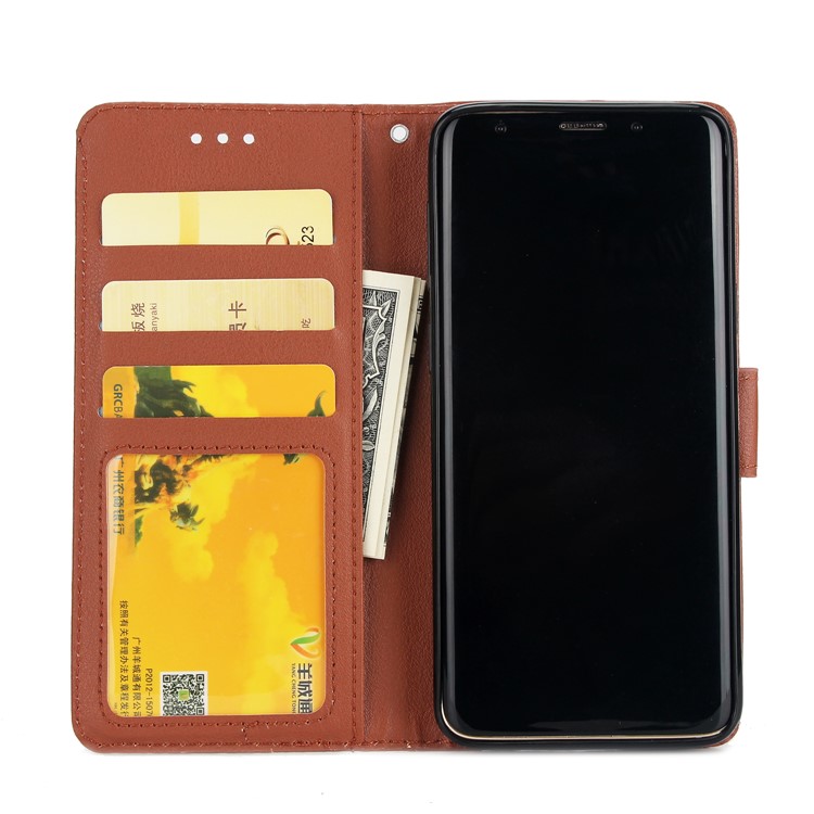 PU Leather Protective Mobile Cover Shell with Card Slots for Samsung Galaxy S9 SM-G960 - Brown-4