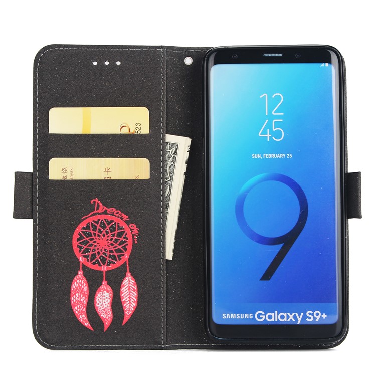 Imprint Dream Catcher PU Leather Wallet Stand Case for Samsung Galaxy S9 Plus SM-G965 - Black-4