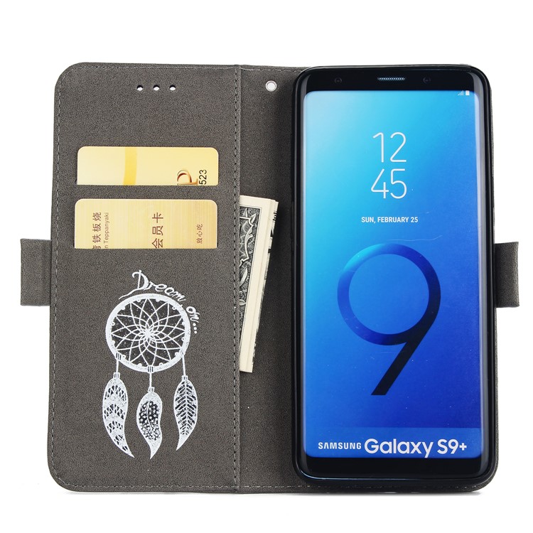 Imprint Dream Catcher PU Leather Wallet Cover with Stand for Samsung Galaxy S9+ SM-G965 - Grey-4