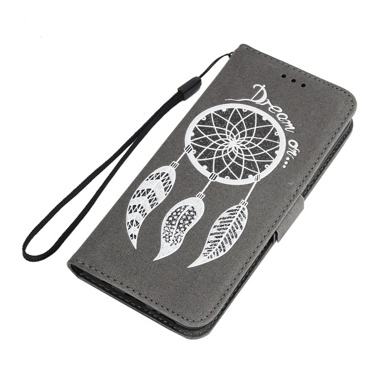 Imprint Dream Catcher PU Leather Wallet Cover with Stand for Samsung Galaxy S9+ SM-G965 - Grey-7