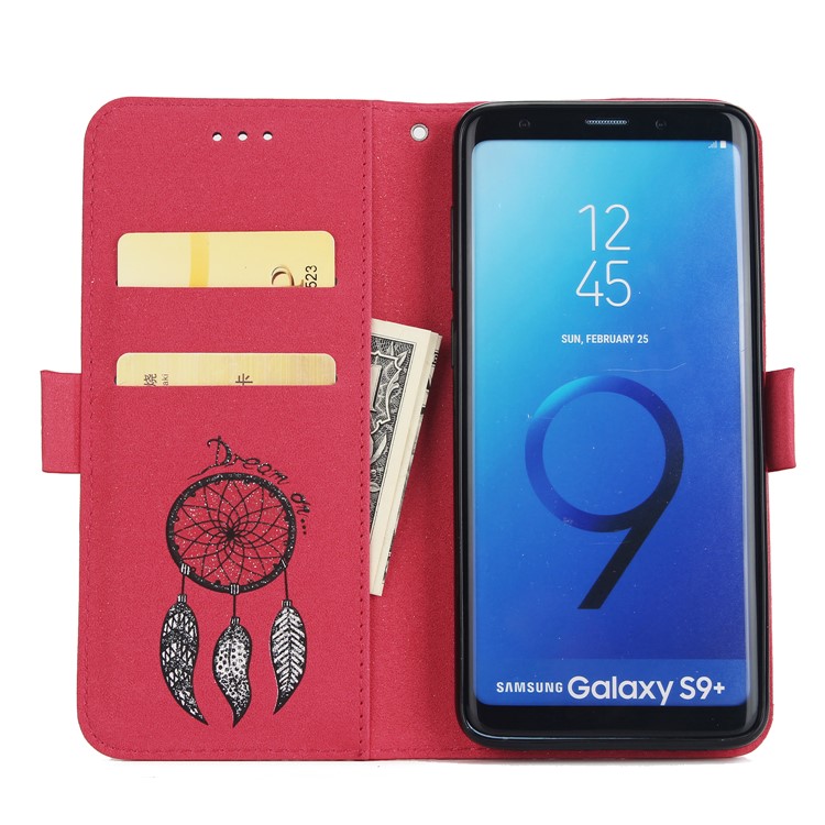 Imprint Dream Catcher Wallet Leather Stand Shell for Samsung Galaxy S9+ SM-G965 - Red-4
