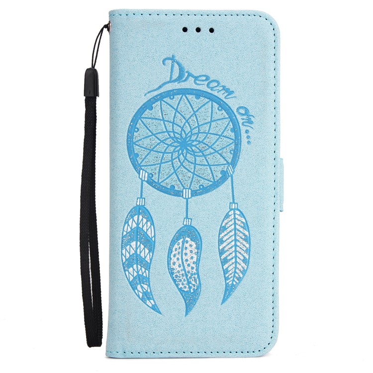 Imprint Dream Catcher Card Holder Leather Flip Stand Cell Phone Cover for Samsung Galaxy S9+ SM-G965 - Baby Blue-2