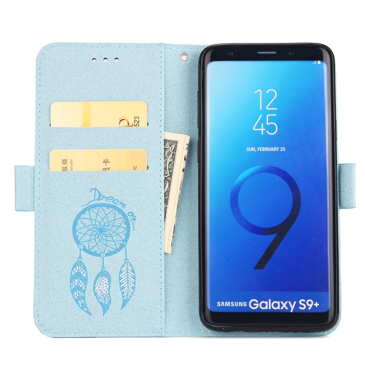 Imprint Dream Catcher Card Holder Leather Flip Stand Cell Phone Cover for Samsung Galaxy S9+ SM-G965 - Baby Blue-4