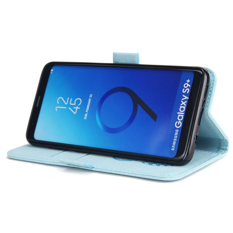 Imprint Dream Catcher Card Holder Leather Flip Stand Cell Phone Cover for Samsung Galaxy S9+ SM-G965 - Baby Blue-5