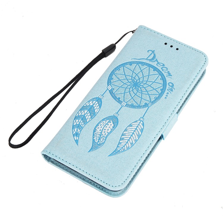 Imprint Dream Catcher Card Holder Leather Flip Stand Cell Phone Cover for Samsung Galaxy S9+ SM-G965 - Baby Blue-7