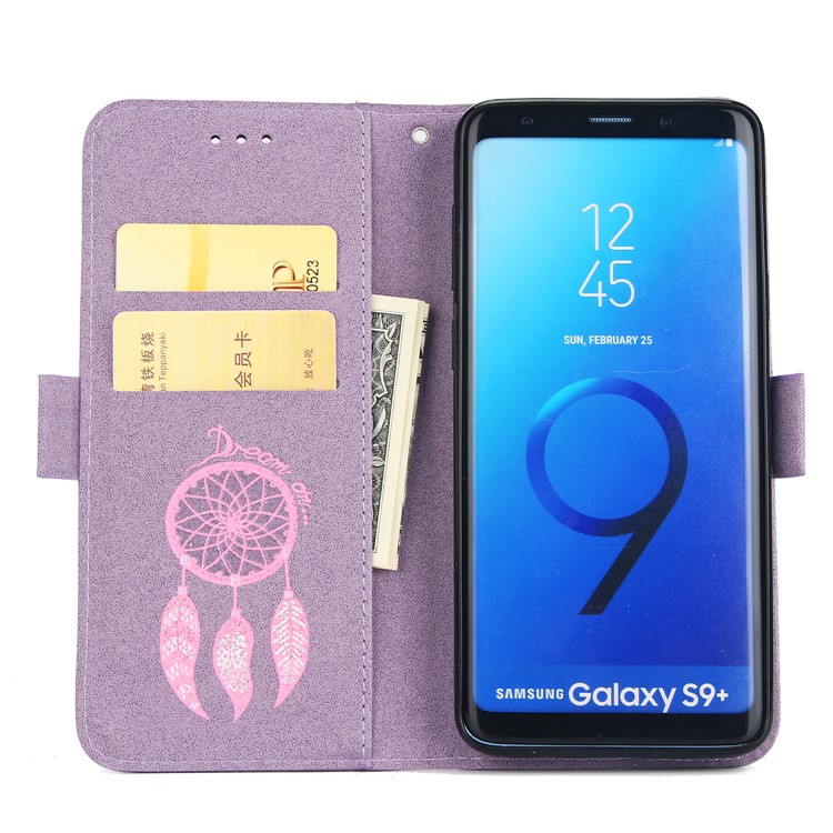 Imprint Dream Catcher PU Leather Mobile Casing with Card Holder for Samsung Galaxy S9 Plus SM-G965 - Purple-4
