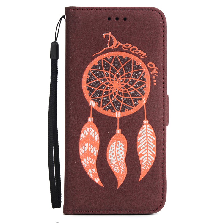 Imprint Dream Catcher Stand Wallet Leather Protection Mobile Phone Cover Shell for Samsung Galaxy S9 Plus SM-G965 - Brown-2