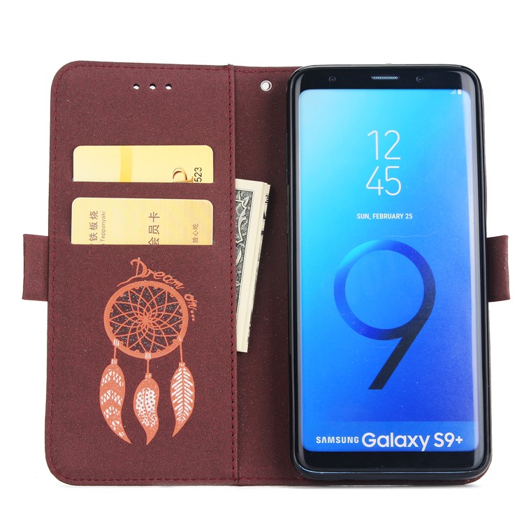 Imprint Dream Catcher Stand Wallet Leather Protection Mobile Phone Cover Shell for Samsung Galaxy S9 Plus SM-G965 - Brown-4