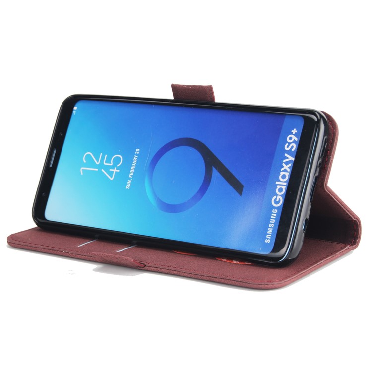 Imprint Dream Catcher Stand Wallet Leather Protection Mobile Phone Cover Shell for Samsung Galaxy S9 Plus SM-G965 - Brown-5