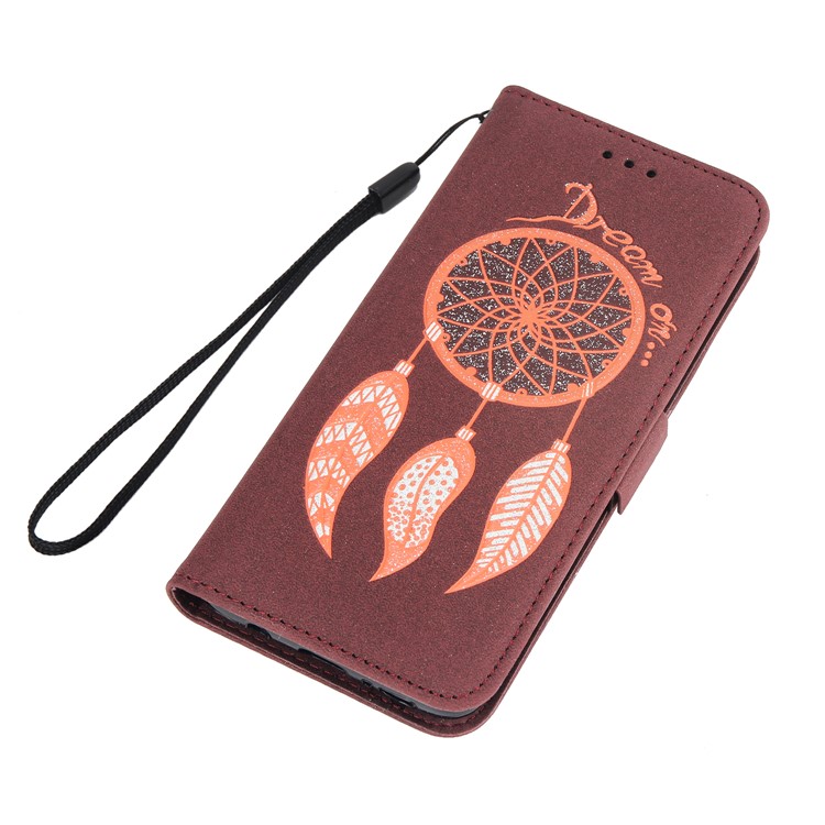 Imprint Dream Catcher Stand Wallet Leather Protection Mobile Phone Cover Shell for Samsung Galaxy S9 Plus SM-G965 - Brown-7