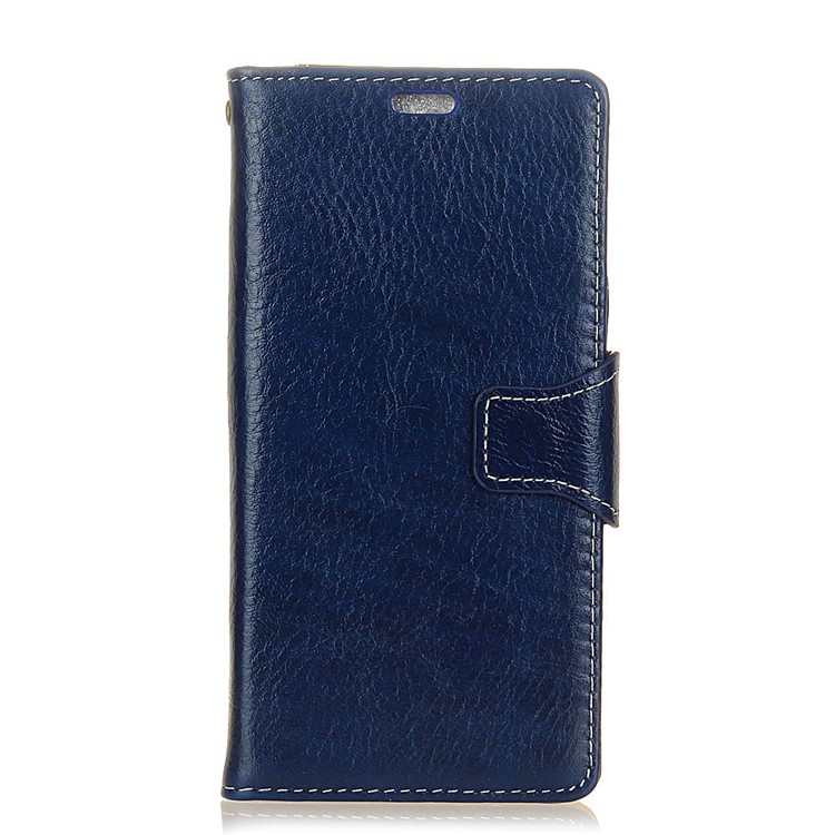 Genuine Leather Crazy Horse Flip Wallet Stand Shell for Samsung Galaxy S9 SM-G960 - Blue-1