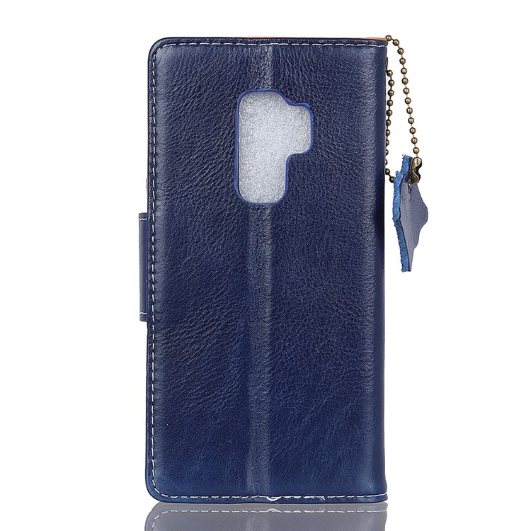Genuine Leather Crazy Horse Flip Wallet Stand Shell for Samsung Galaxy S9 SM-G960 - Blue-3