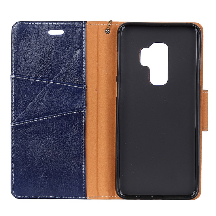 Genuine Leather Crazy Horse Flip Wallet Stand Shell for Samsung Galaxy S9 SM-G960 - Blue-4