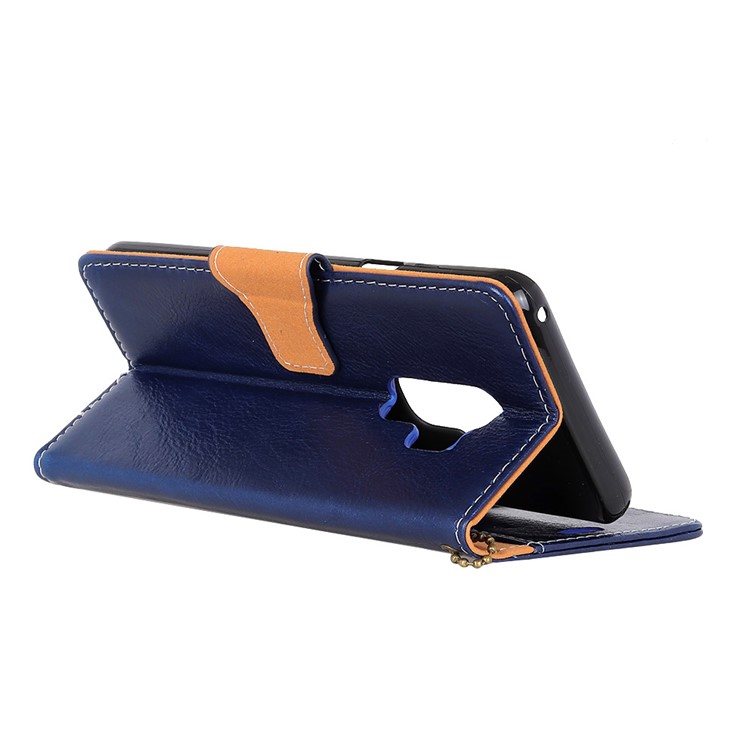 Genuine Leather Crazy Horse Flip Wallet Stand Shell for Samsung Galaxy S9 SM-G960 - Blue-5