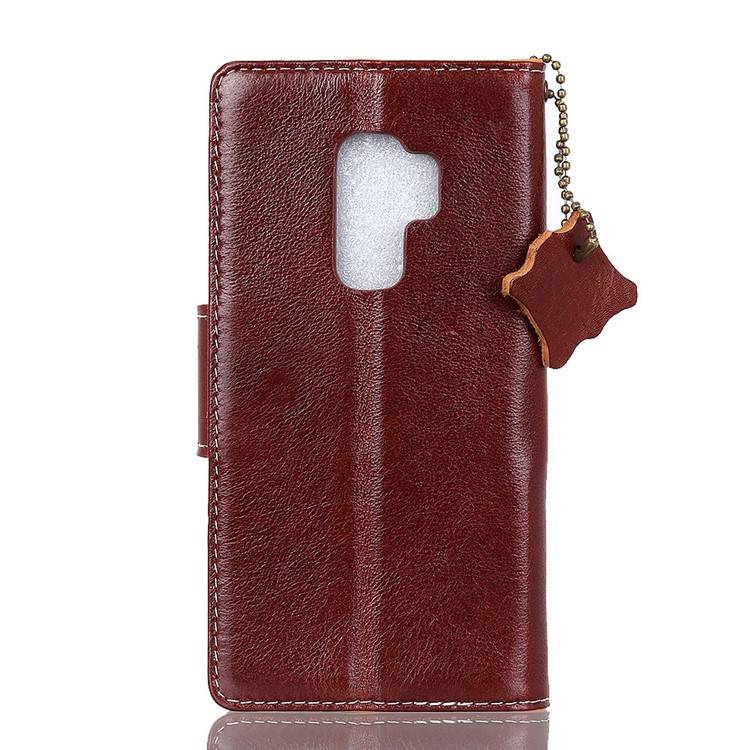 Genuine Leather Crazy Horse Flip Wallet Stand Casing for Samsung Galaxy S9 SM-G960 - Brown-2