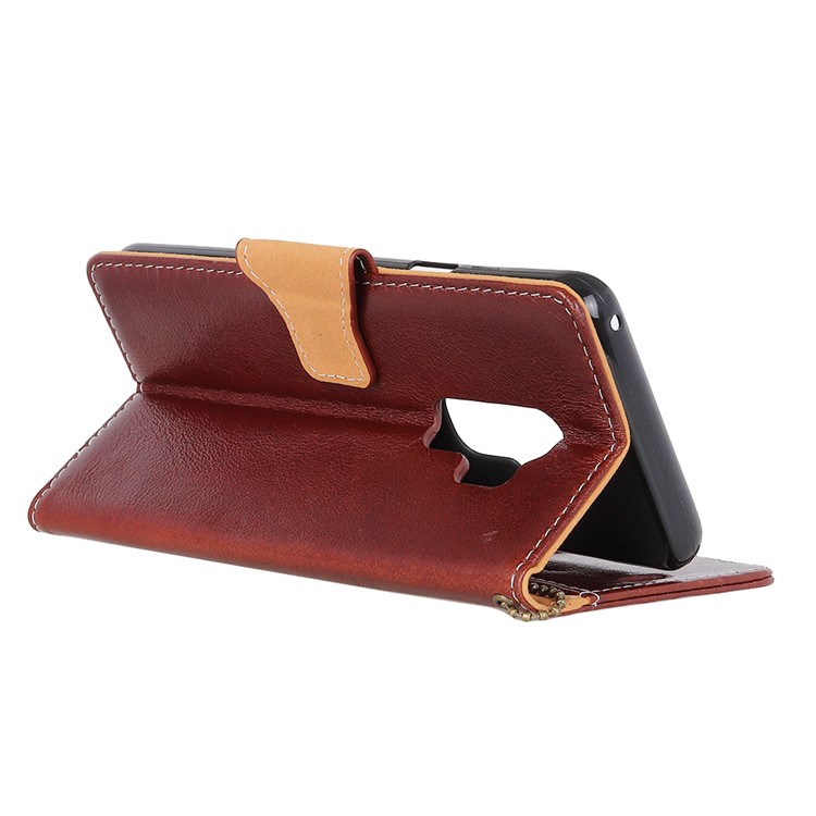 Genuine Leather Crazy Horse Flip Wallet Stand Casing for Samsung Galaxy S9 SM-G960 - Brown-4