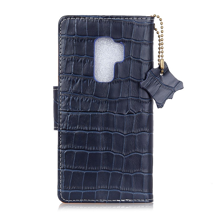 Crocodile Texture Genuine Leather Wallet Stand Cover for Samsung Galaxy S9 G960 - Blue-3