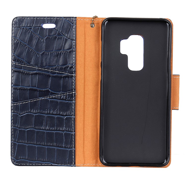 Crocodile Texture Genuine Leather Wallet Stand Cover for Samsung Galaxy S9 G960 - Blue-4