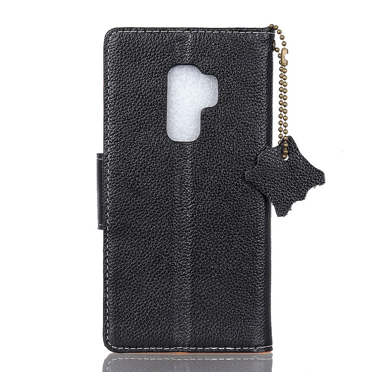 Litchi Grain Genuine Leather Wallet Stand Case for Samsung Galaxy S9 G960 - Black-3