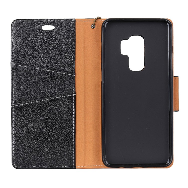 Litchi Grain Genuine Leather Wallet Stand Case for Samsung Galaxy S9 G960 - Black-4
