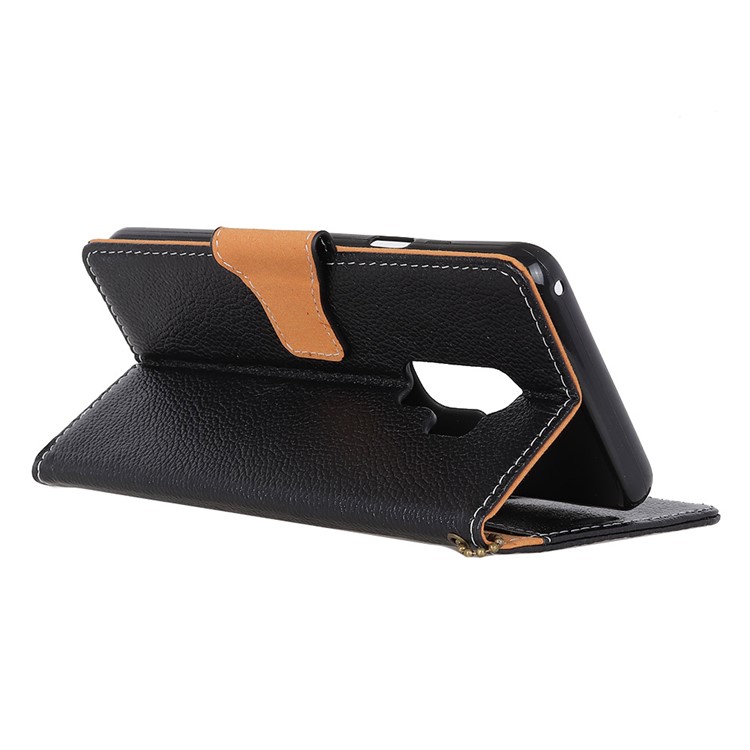 Litchi Grain Genuine Leather Wallet Stand Case for Samsung Galaxy S9 G960 - Black-5