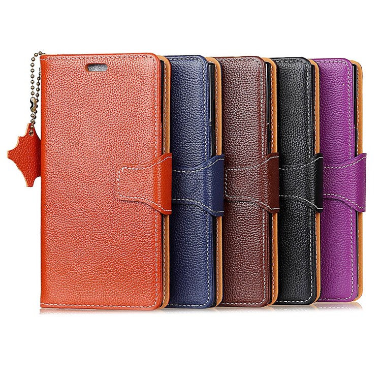 Litchi Grain Genuine Leather Wallet Stand Case for Samsung Galaxy S9 G960 - Black-7