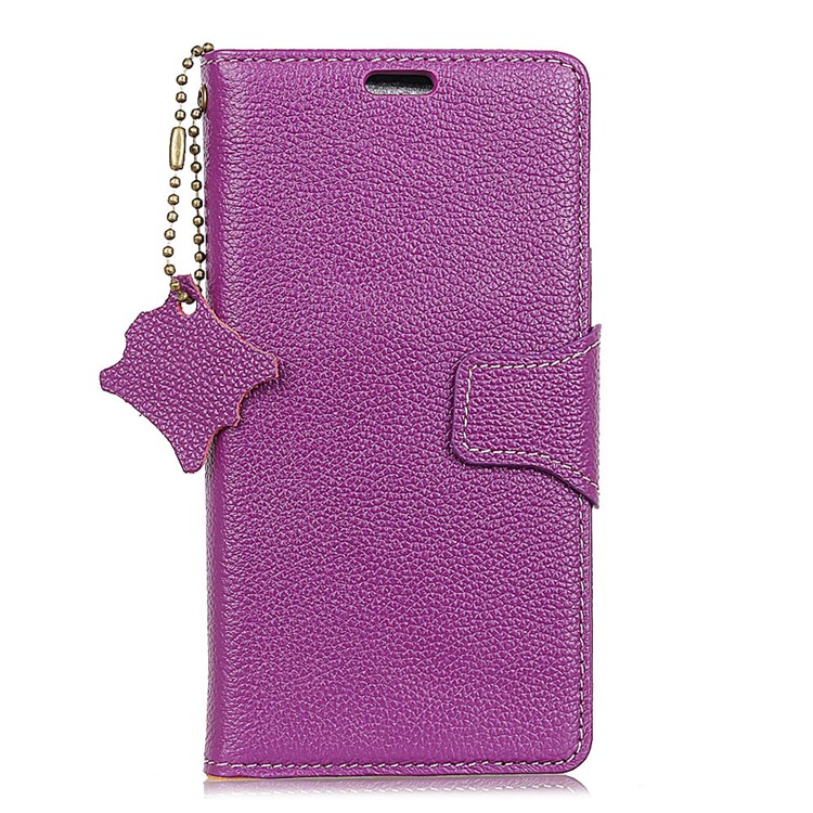 Litchi Grain Genuine Leather Wallet Stand Phone Case for Samsung Galaxy S9 G960 - Purple-1