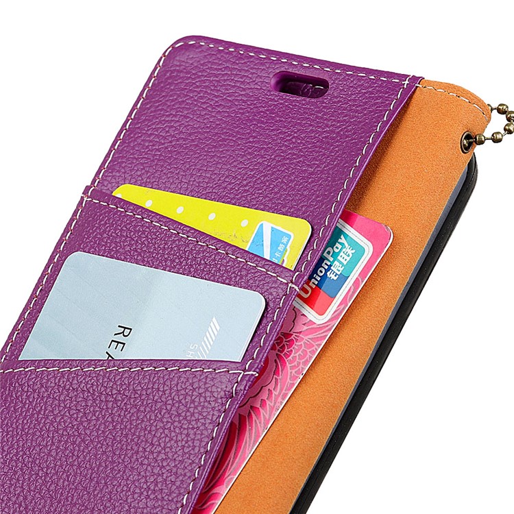 Litchi Grain Genuine Leather Wallet Stand Phone Case for Samsung Galaxy S9 G960 - Purple-2