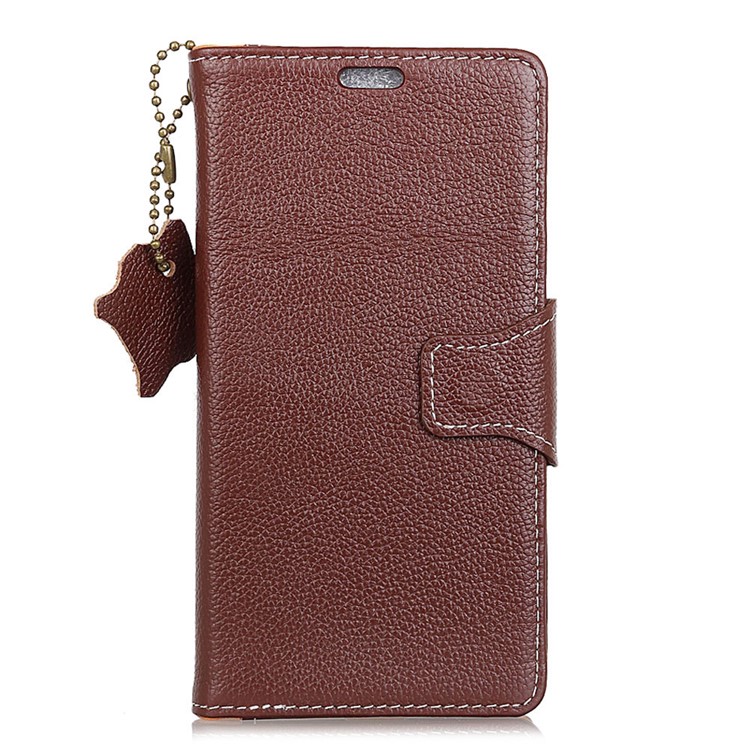 Litchi Grain Genuine Leather Wallet Stand Mobile Casing for Samsung Galaxy S9 G960 - Coffee-1