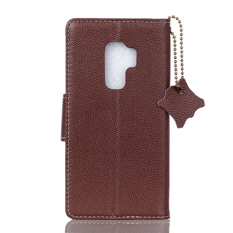 Litchi Grain Genuine Leather Wallet Stand Mobile Casing for Samsung Galaxy S9 G960 - Coffee-2