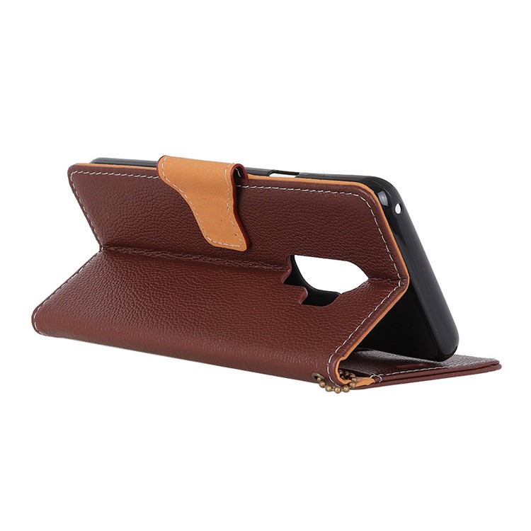 Litchi Grain Genuine Leather Wallet Stand Mobile Casing for Samsung Galaxy S9 G960 - Coffee-4