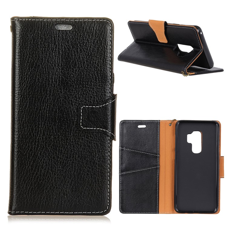 Crazy Horse Texture Genuine Leather Wallet Case for Samsung Galaxy S9+ G965 - Black-1