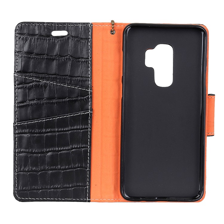 Crocodile Texture Genuine Leather Wallet Stand Case for Samsung Galaxy S9 Plus G965 - Black-5
