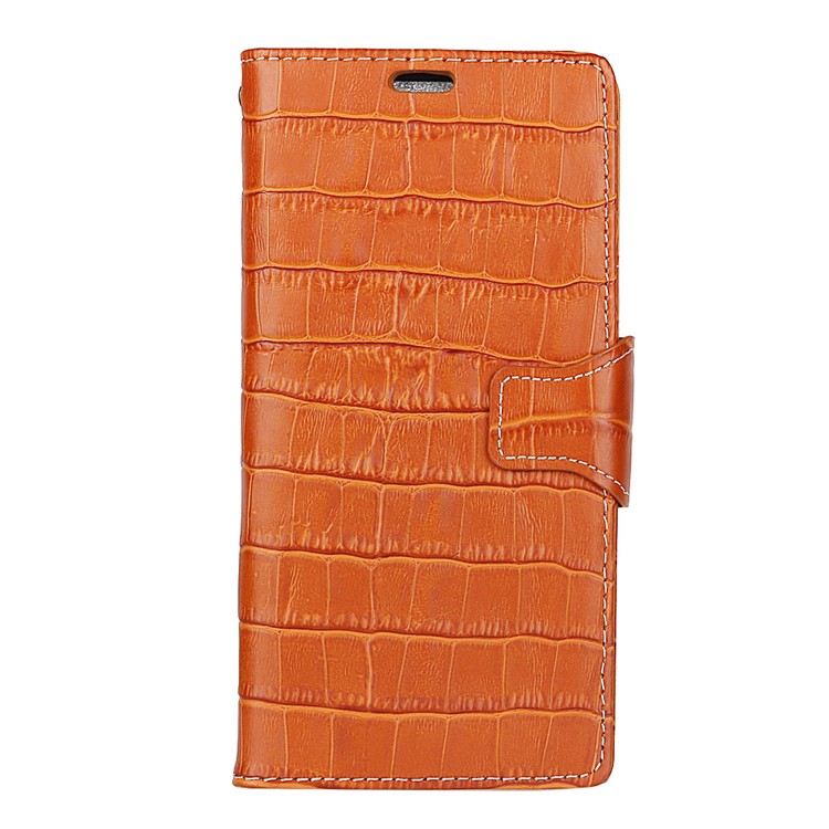 Crocodile Texture Genuine Leather Wallet Stand Folio Cover Accessory for Samsung Galaxy S9 Plus G965 - Brown-1