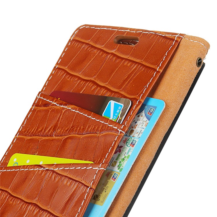 Crocodile Texture Genuine Leather Wallet Stand Folio Cover Accessory for Samsung Galaxy S9 Plus G965 - Brown-2