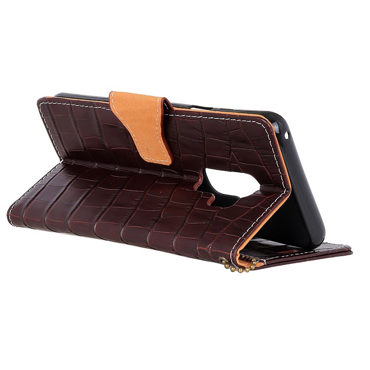 For Samsung Galaxy S9 Plus G965 Crocodile Texture Genuine Leather Wallet Stand Protective Mobile Case - Coffee-2