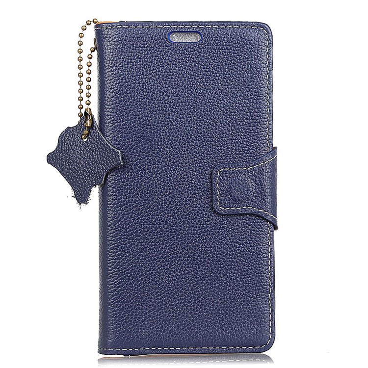 Litchi Skin Genuine Leather Wallet Stand Cover for Samsung Galaxy S9+ G965 - Blue-1