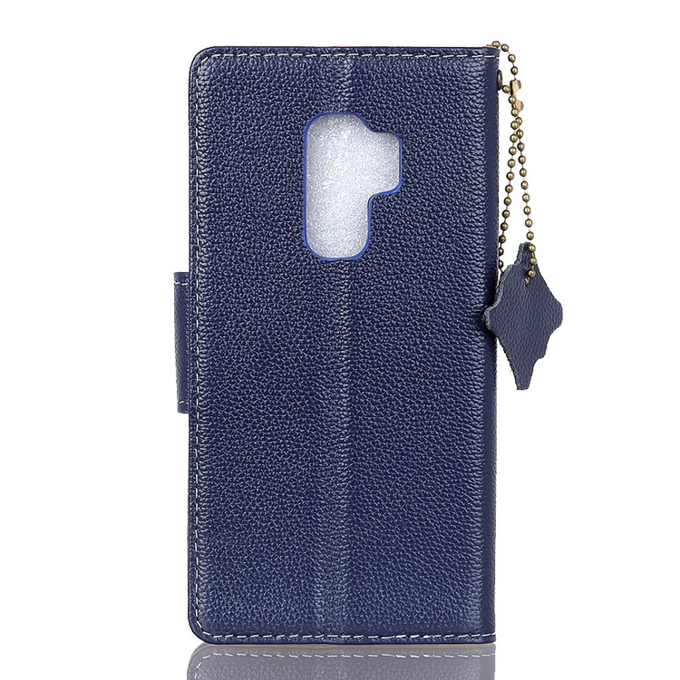 Litchi Skin Genuine Leather Wallet Stand Cover for Samsung Galaxy S9+ G965 - Blue-2