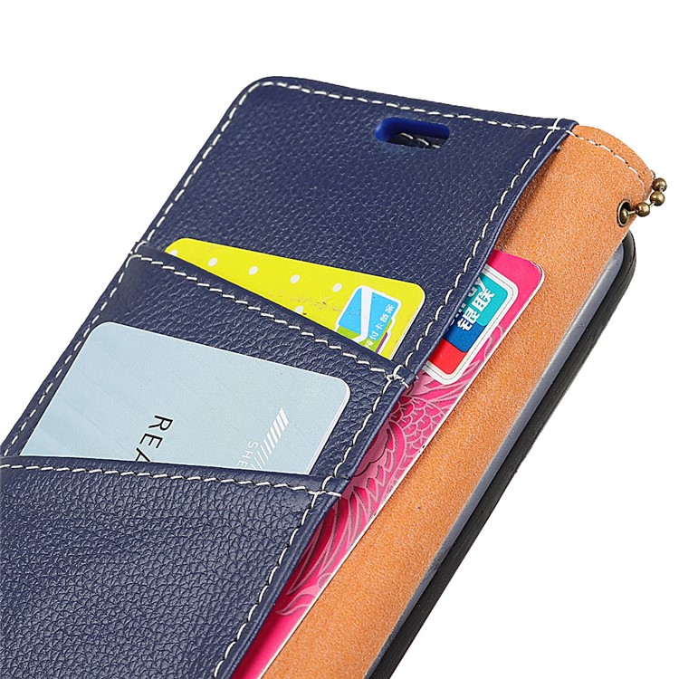 Litchi Skin Genuine Leather Wallet Stand Cover for Samsung Galaxy S9+ G965 - Blue-5