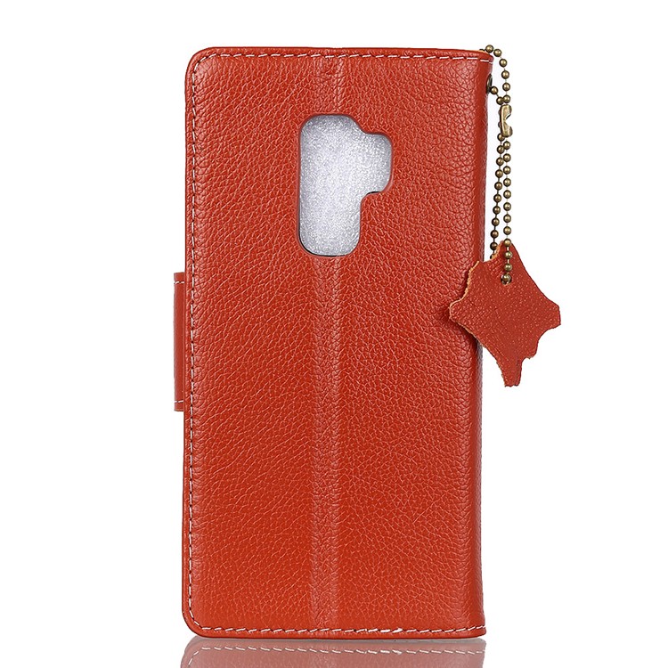 For Samsung Galaxy S9 Plus G965 Litchi Texture Genuine Leather Wallet Flip Case with Stand - Orange-3