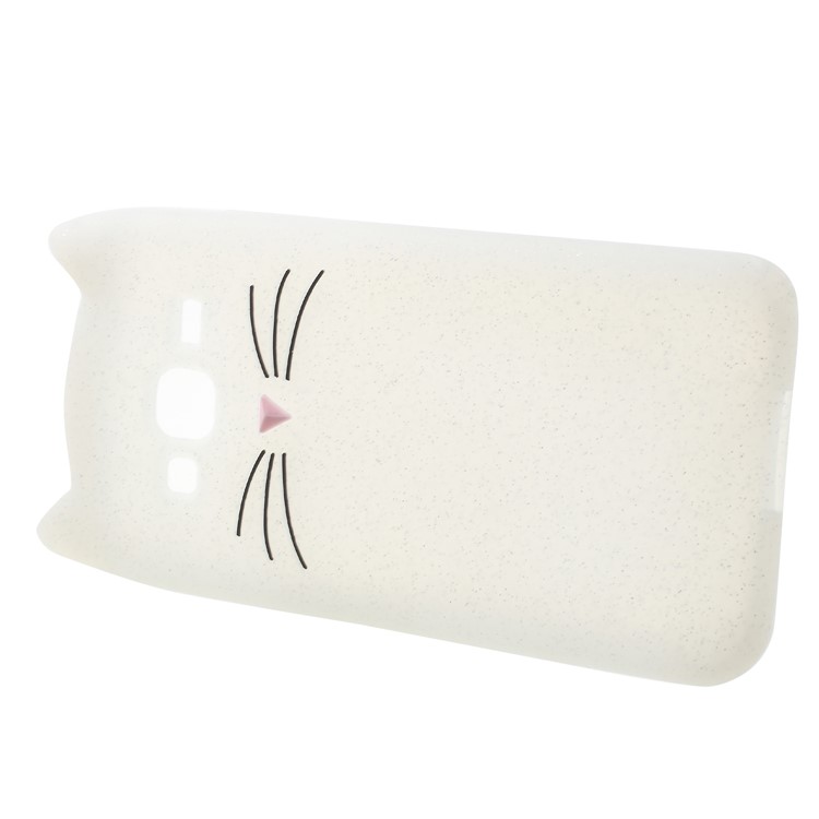 3D Moustache Cat Silicone Shell Case for Samsung Galaxy J3 (2016) - White-3
