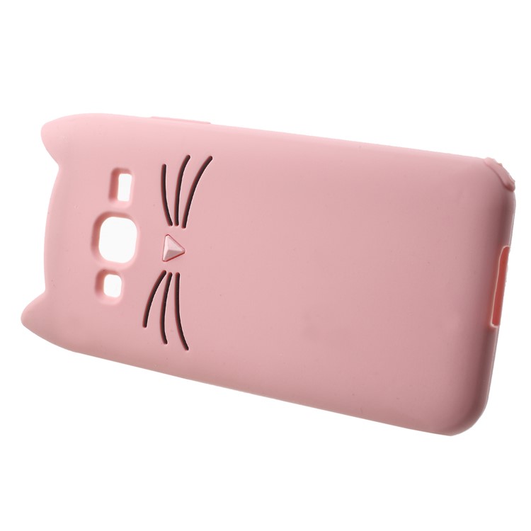 3D Moustache Cat Silicone Phone Case for Samsung Galaxy J3 (2016) - Pink-3