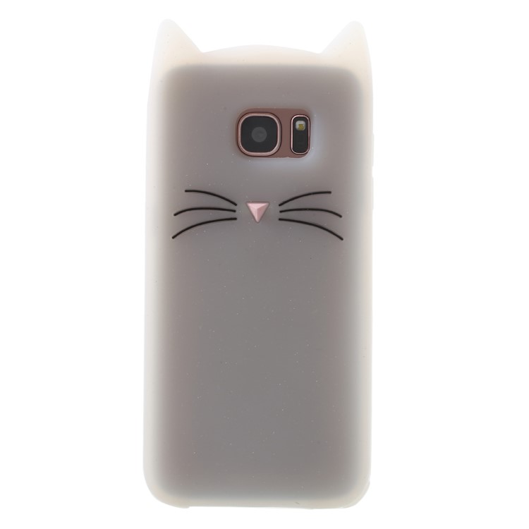 3D Moustache Cat Silicone Back Case for Samsung Galaxy S7 edge SM-G935 - White-2